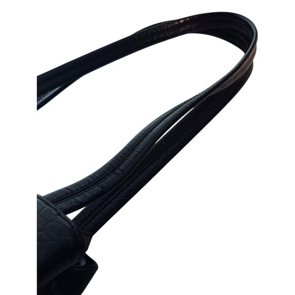 Nine West Chic Faux Croc Embossed Black Shoulder Bag - Snap/Zip Closure Storage - Picture 11 of 11